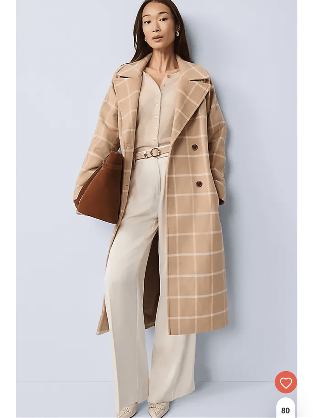Ann Taylor 25 Wool Blend Beige Window Pane Plaid Double Breasted Trench Coat XSP
